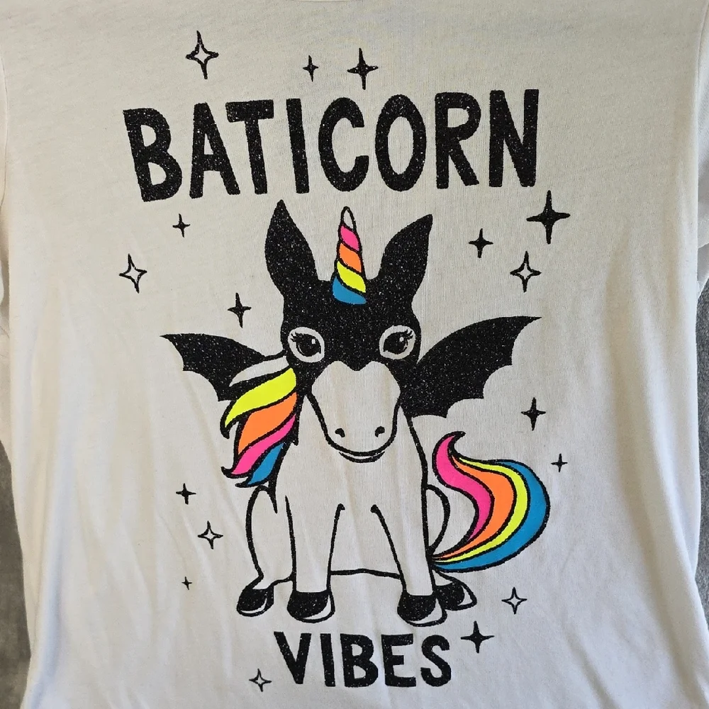 Justice White Batcorn Vibes Tee. Girls Size 20
